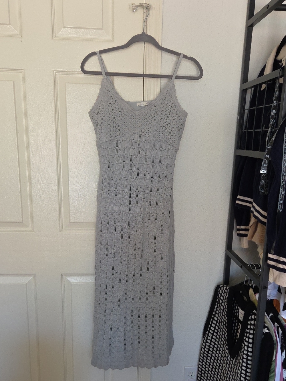 Hollister Light Gray Knit Maxi Dress with Spaghetti Straps Large